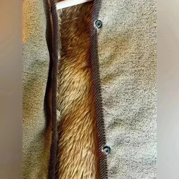 Vintage Oxford Blue Thermal Tan Brown Winter Fall Faux Acrylic Fur Lined Vest - Picture 10 of 12